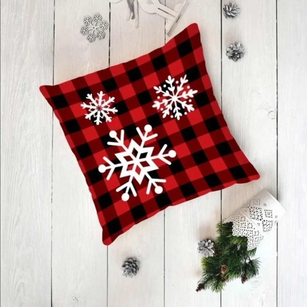 2 Snowflakes in Buffalo Plaid Pillow Covers